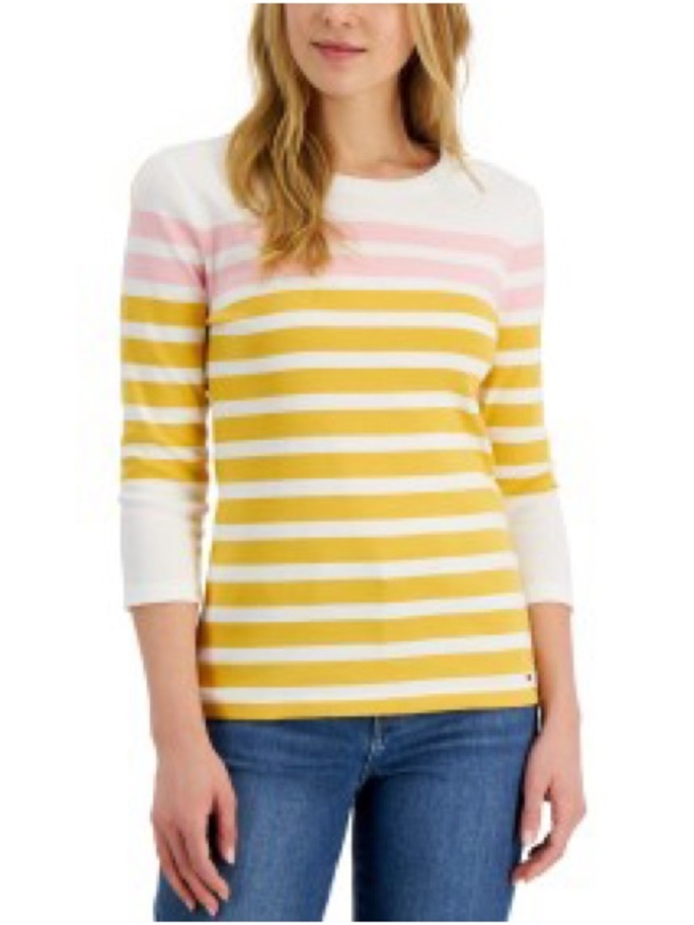 3/$30 ☀️ Tommy Hilfiger White Mustard & Pink Striped Long Sleeve Top